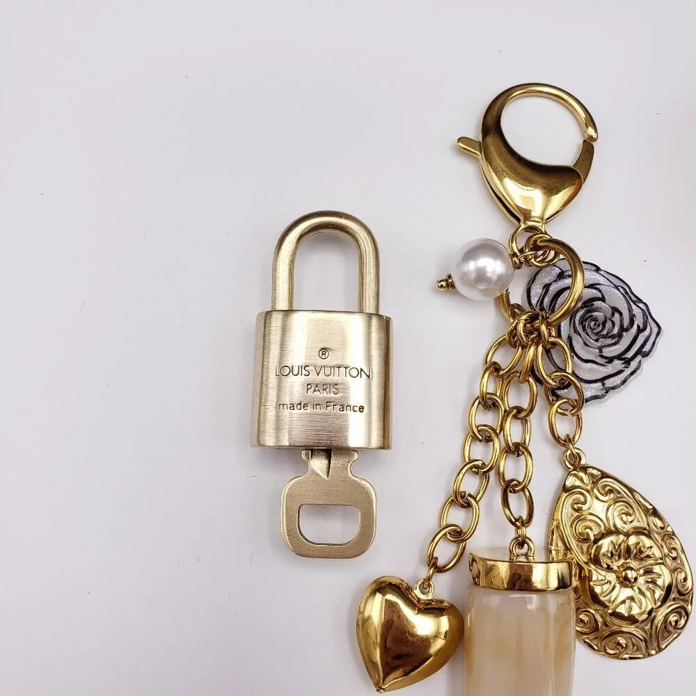 Authentic Louis Vuitton Luggage Nametag and Gold Padlock with Unbranded Keycharm